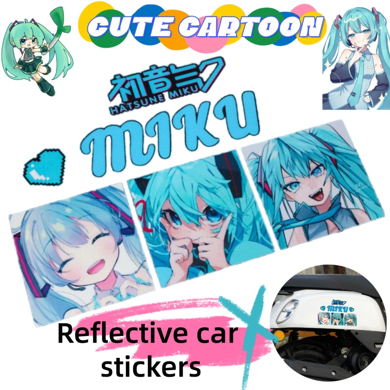 Anime Cosplay Cute - 2026年新作クリエイティブ初音ミクアニメ反射ステッカー、車の後部窓、電動スクーター、ヘルメット用のかわいいデカール