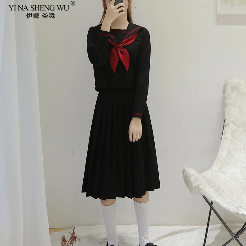黒正統派カレッジスタイル日本韓国学生制服JK制服女の子アニメ - Anime Cosplay Korean Girl のレビューと価格