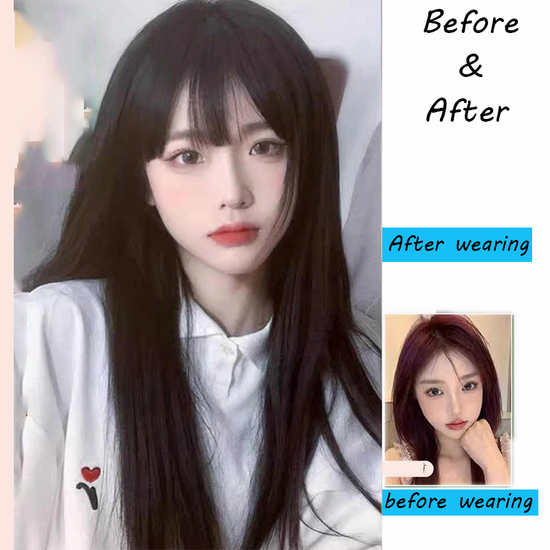 合成韓国風ブラックロングストレートヘアウィッグ（前髪付き）ア - Anime Cosplay Korean Girl のレビューと価格